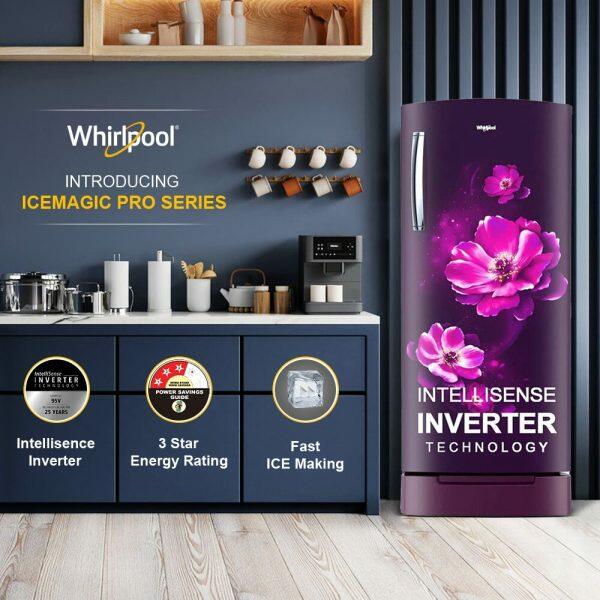 Whirlpool 215 IMPRO ROY, 192 L 4 Star, Icemagic Pro Inverter Direct-Cool Single Door Refrigerator, With Base Drawer, Purple Antelia