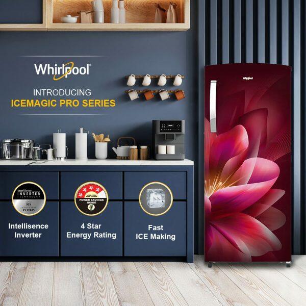 Whirlpool 215 IMPRO PRM, 192 L 3 Star Icemagic Pro Inverter Direct-Cool Single Door Refrigerator, 10 Years Warranty on Compressor, Wine Forest