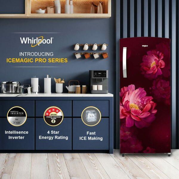 Whirlpool 215 IMPRO PRM, 192 L 3 Star Icemagic Pro Inverter Direct-Cool Single Door Refrigerator, Wine Peony