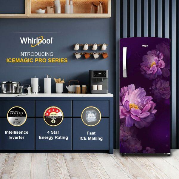 Whirlpool 215 IMPRO PRM, 192 L 3 Star Icemagic Pro Inverter Direct-Cool Single Door Refrigerator, 10 Years Warranty on Compressor, Purple Peony