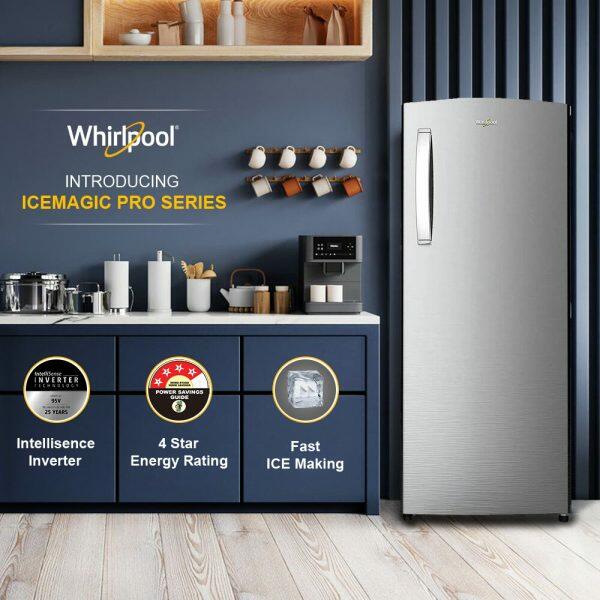 Whirlpool 192L 3Star SingleWhirlpool 215 IMPRO PRM, 192 L 3 Star Icemagic Pro Inverter Direct-Cool Single Door Refrigerator, 10 Years Warranty on Compressor, Cool Illusia Door Refrigerator (215 IMPRO PRM 3S, Cool Illusia)