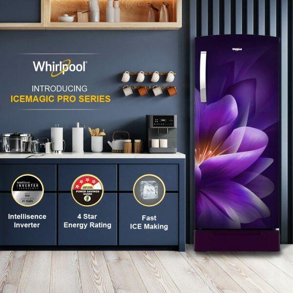 Whirlpool 215 IMPRO ROY, 192 L 3 Star Icemagic Pro Inverter Direct-Cool Single Door Refrigerator, With Base Drawer, Purple Forest