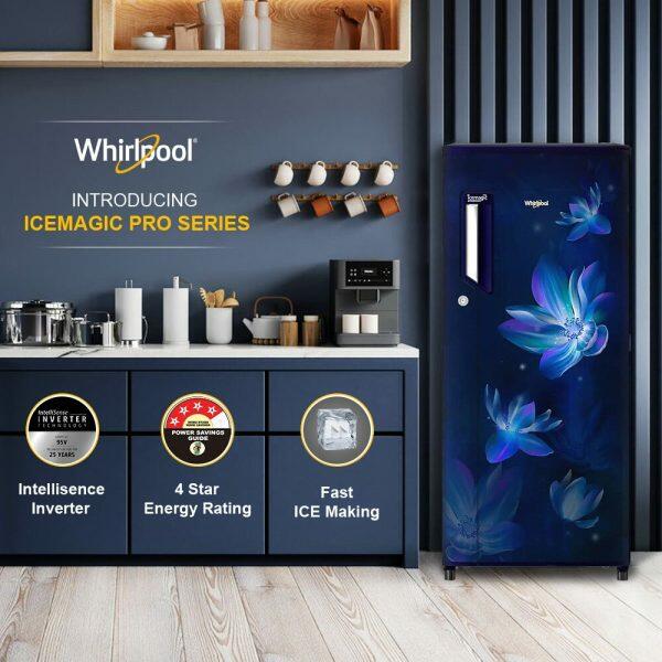 Whirlpool 215 IMPC PRM, 192 Litre 3 Star Single Door Refrigerator, Pro Inverter and 10 Year Warranty on Compressor, Saphire Mulia