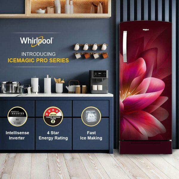 Whirlpool 215 IMPRO ROY, 192 L 3 Star Icemagic Pro Inverter Direct-Cool Single Door Refrigerator, With Base Drawer, Wine Forest