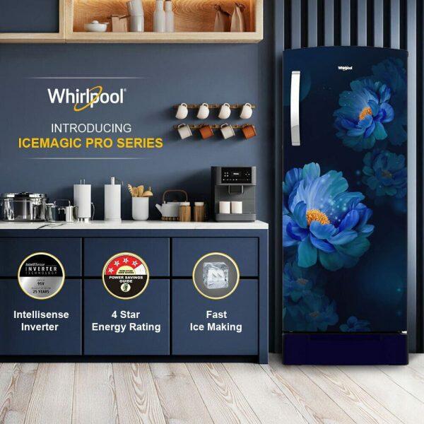 Whirlpool 215 IMPRO ROY, 192 L 3 Star Icemagic Pro Inverter Direct-Cool Single Door Refrigerator, With Base Drawer, Sapphire Peony