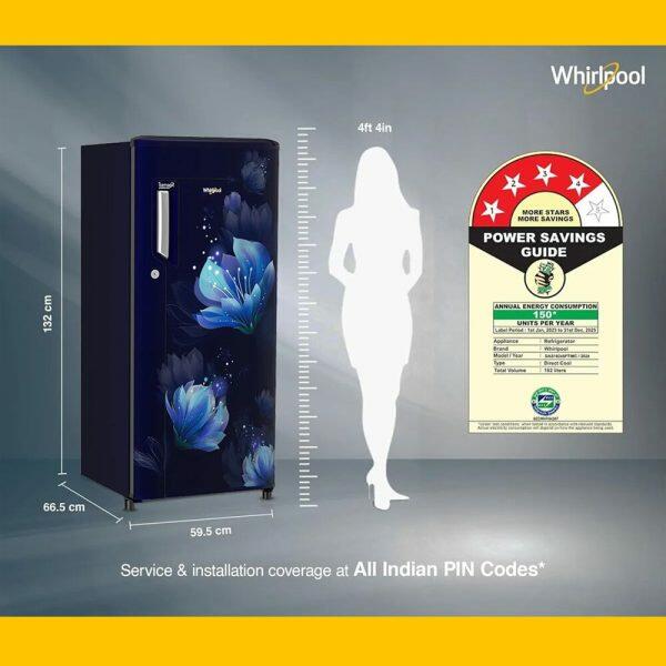 Whirlpool 205 IMPC PRM, 184L 2 Star Icemagic Pro Inverter Direct-Cool Single Door Refrigerator, 10 Years Warranty on Compressor, Sapphire Belita