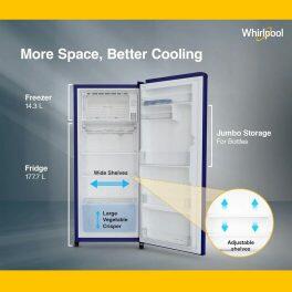 Whirlpool 205 IMPC PRM, 184L 2 Star Icemagic Pro Inverter Direct-Cool Single Door Refrigerator, 10 Years Warranty on Compressor, Sapphire Belita