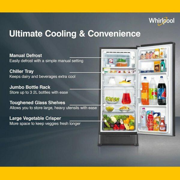 Whirlpool 205 IMPC ROY, 184 L 3 Star Ice-magic Pro Inverter Direct-Cool Single Door Refrigerator, With Base Drawer, 10 Years Warranty on Compressor, Lumina Steel