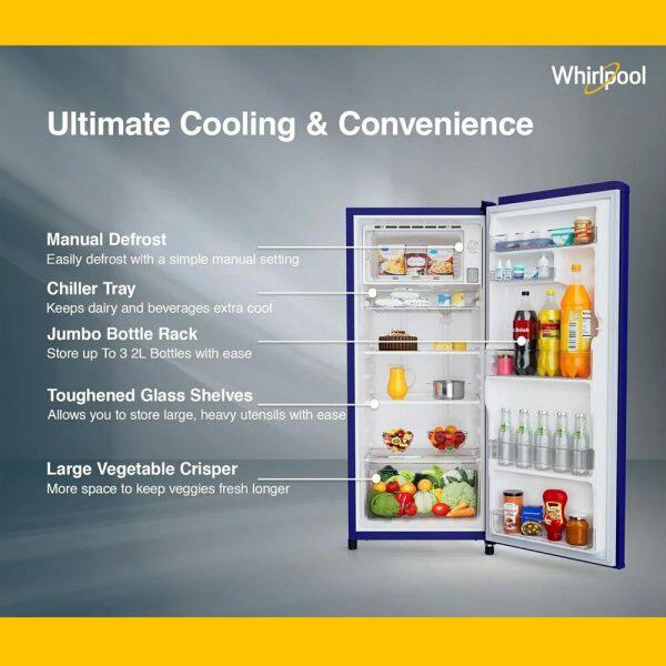 Whirlpool 205 IMPC PRM, 184L 2 Star Icemagic Pro Inverter Direct-Cool Single Door Refrigerator, 10 Years Warranty on Compressor, Sapphire Belita