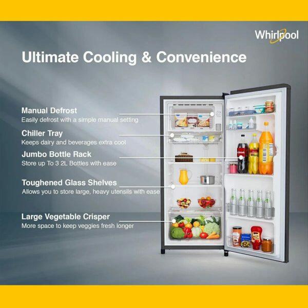 WHIRLPOOL 205 GENIUS CLS PLUS, 184L 2 Star Direct-Cool Single Door Refrigerator, 10 Years Warranty on Compressor, COSMIC GREY