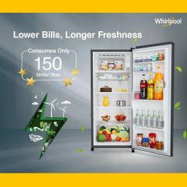 Whirlpool 205 IMPC PRM, 184L 3 Star Icemagic Pro Inverter Direct-Cool Single Door Refrigerator, 10 Years Warranty on Compressor, Lumina Steel