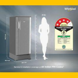 Whirlpool 205 IMPC ROY, 184 L 3 Star Ice-magic Pro Inverter Direct-Cool Single Door Refrigerator, With Base Drawer, 10 Years Warranty on Compressor, Lumina Steel