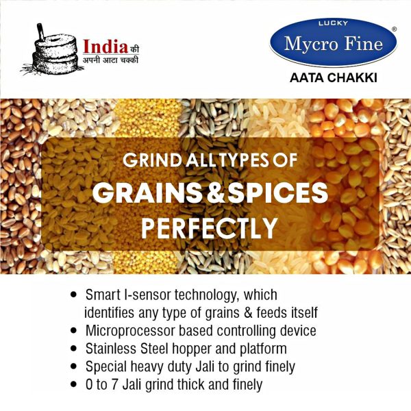 Mycrofine 2HP 2-in-1, 5 KG Grinding chamber with food grade stainless steel, 100% Copper Motor and 2-in-1 Hopper to Grind Spices, Steel