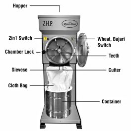 Mycrofine 2HP 2-in-1, 5 KG Grinding chamber with food grade stainless steel, 100% Copper Motor and 2-in-1 Hopper to Grind Spices, Steel