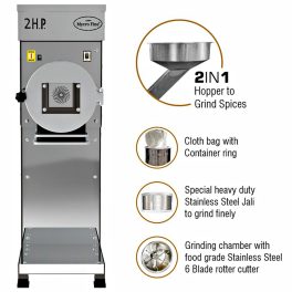 Mycrofine 2HP 2-in-1, 5 KG Grinding chamber with food grade stainless steel, 100% Copper Motor and 2-in-1 Hopper to Grind Spices, Steel