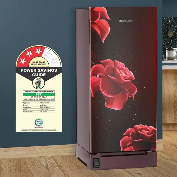 Liebherr DFPRDC 1921, 191L 3 Star Inverter, Direct Cool Single Door Refrigerator, Handsfree, Foot Pedal, Base Drawer,Bar Handle, 20 Years Warranty on Compressor, Red Divine