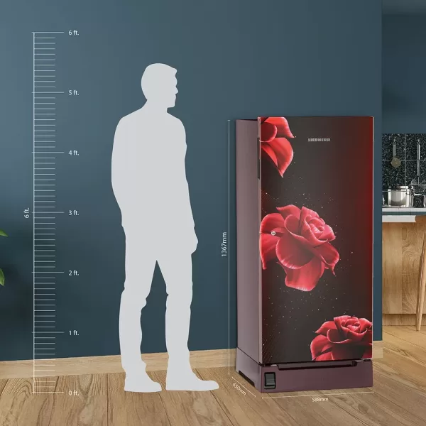 Liebherr DFPRDC 1921, 191L 3 Star Inverter, Direct Cool Single Door Refrigerator, Handsfree, Foot Pedal, Base Drawer,Bar Handle, 20 Years Warranty on Compressor, Red Divine