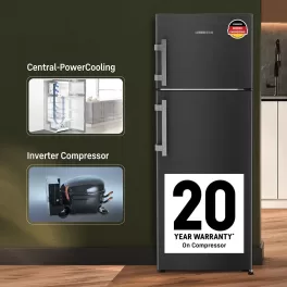 Liebherr TCLBSB 2411, 245L 2 Star inverter, Hot to Cool, Pocket Handle, Frost Free Double Door Refrigerator, 20 Years Warranty on Compressor, Freezer 51 L, Black Steel
