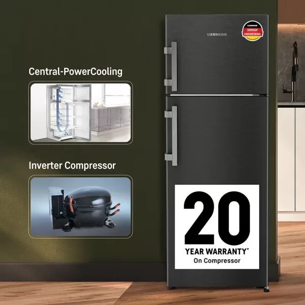 Liebherr TCLBSB 2411, 245L 2 Star inverter, Hot to Cool, Pocket Handle, Frost Free Double Door Refrigerator, 20 Years Warranty on Compressor, Freezer 51 L, Black Steel