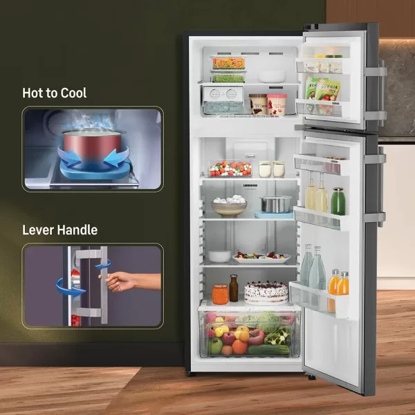 Liebherr TCLBSB 2411, 245L 2 Star inverter, Hot to Cool, Pocket Handle, Frost Free Double Door Refrigerator, 20 Years Warranty on Compressor, Freezer 51 L, Black Steel