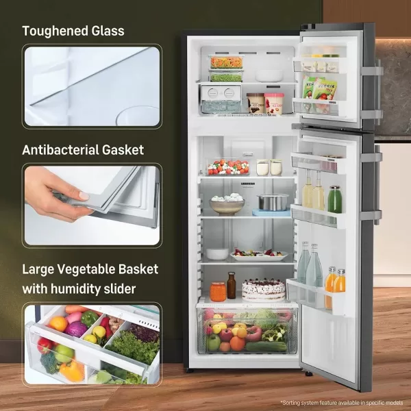 Liebherr TCLBSB 2411, 245L 2 Star inverter, Hot to Cool, Pocket Handle, Frost Free Double Door Refrigerator, 20 Years Warranty on Compressor, Freezer 51 L, Black Steel