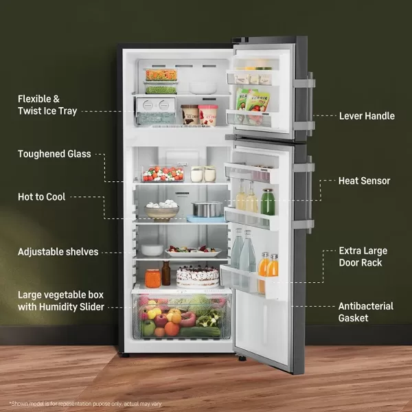 Liebherr TCLBSB 2411, 245L 2 Star inverter, Hot to Cool, Pocket Handle, Frost Free Double Door Refrigerator, 20 Years Warranty on Compressor, Freezer 51 L, Black Steel