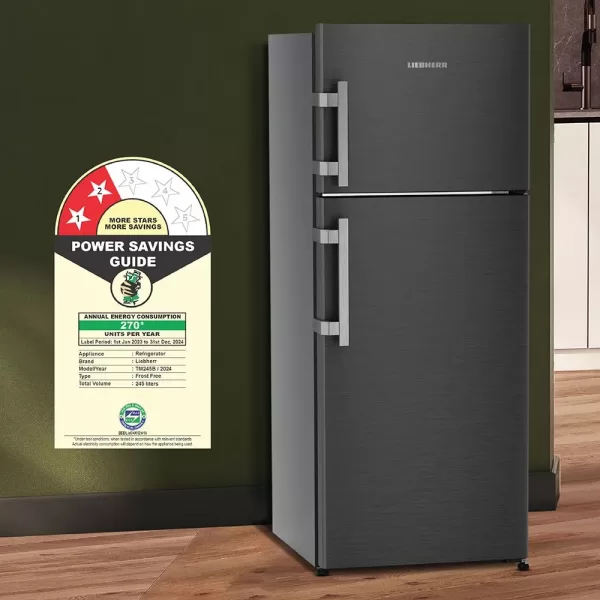 Liebherr TCLBSB 2411, 245L 2 Star inverter, Hot to Cool, Pocket Handle, Frost Free Double Door Refrigerator, 20 Years Warranty on Compressor, Freezer 51 L, Black Steel
