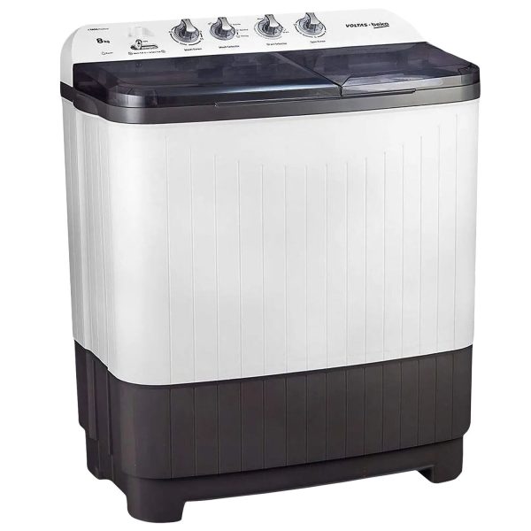 Voltas Beko WTT80DGRT, 8 KG Semi Automatic Machine with IPX4 Control Panel, 5 Star Rating, Fast Dry and Double Casette Filter, Grey
