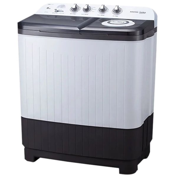 Voltas Beko WTT80DGRT, 8 KG Semi Automatic Machine with IPX4 Control Panel, 5 Star Rating, Fast Dry and Double Casette Filter, Grey