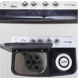 Voltas Beko WTT80DGRT, 8 KG Semi Automatic Machine with IPX4 Control Panel, 5 Star Rating, Fast Dry and Double Casette Filter, Grey