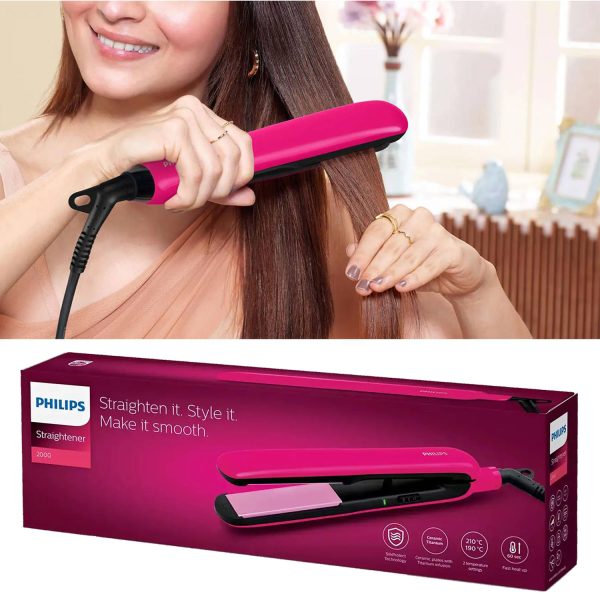 Philips BHS393, Hair Straightening Brush with Silk Protect Technology, Keratin Infused Cermaic Coating, 190 Degree and 210 Degree Temperature Setting with 1.6 Metre Cord, Cherry Pink