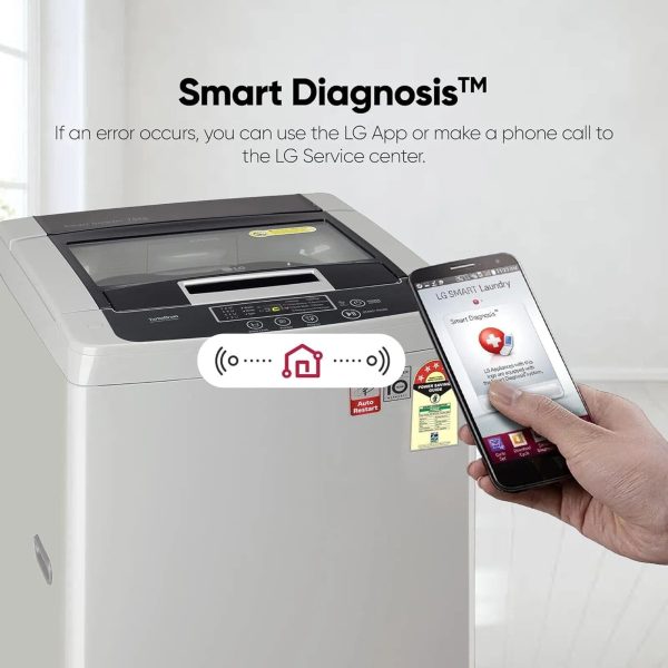 LG T75SKSF1Z, 7.5 KG Fully Automatic Top Load Machine with Smart Inverter Motor, Smart Diagnostics and 5 Star Rating, Middle Silver