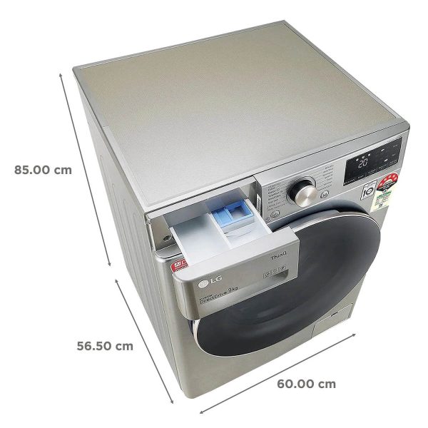 LG FHV1409ZWP, 9 KG 1400 RPM Fully Automatic Front Load Machine with AI Direct Drive Motor, Steam, Smart Diagnostics, Platinum Silver