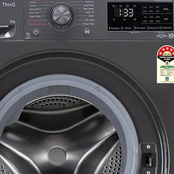 LG FHV1409Z4M, 9 KG 1400 RPM Fully Automatic Front Load Machine with AI Direct Drive Motor, Steam, Smart Diagnostics, Middle Black