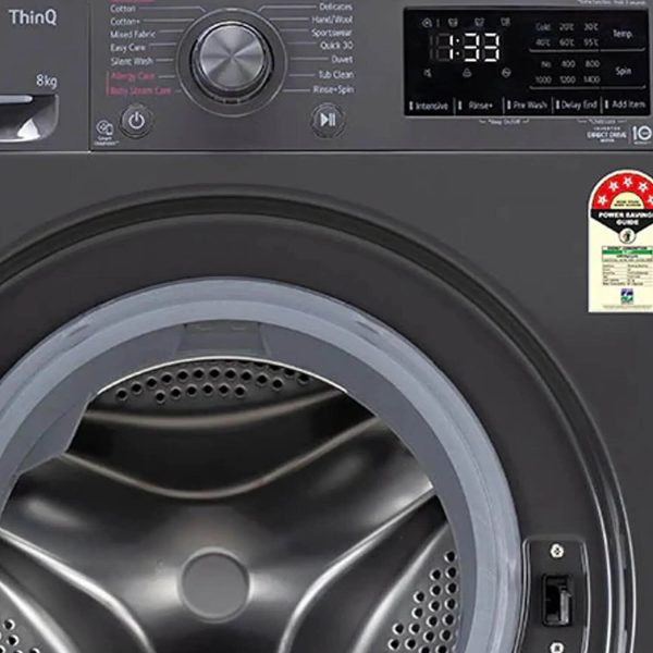 LG FHV1408Z2M, 8 KG 1400 RPM Fully Automatic Front Load Machine with AI Direct Drive Motor, Steam, Smart Diagnostics, Middle Black