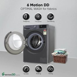 LG FHV1409Z4M, 9 KG 1400 RPM Fully Automatic Front Load Machine with AI Direct Drive Motor, Steam, Smart Diagnostics, Middle Black