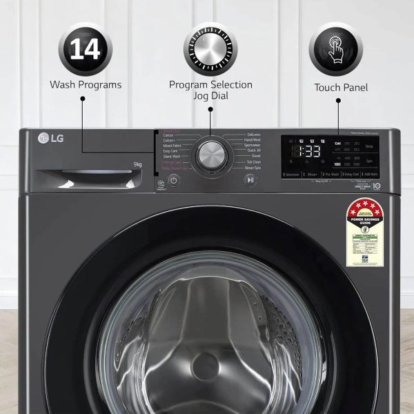 LG FHV1409Z4M, 9 KG 1400 RPM Fully Automatic Front Load Machine with AI Direct Drive Motor, Steam, Smart Diagnostics, Middle Black