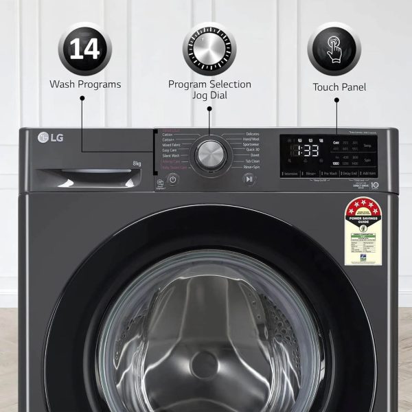 LG FHV1408Z2M, 8 KG 1400 RPM Fully Automatic Front Load Machine with AI Direct Drive Motor, Steam, Smart Diagnostics, Middle Black
