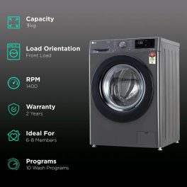LG FHV1409Z4M, 9 KG 1400 RPM Fully Automatic Front Load Machine with AI Direct Drive Motor, Steam, Smart Diagnostics, Middle Black