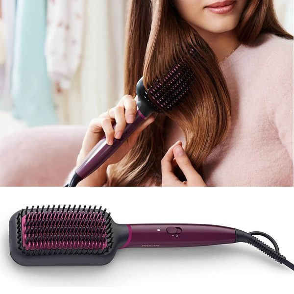 Philips BHH730, Hair Straightening Brush with Silk Protect Technology, Keratin Infused Cermaic Coating and 200 Celcius temperature for effective Styling, Dark Wine