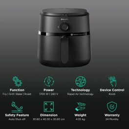 Philips NA130/00, 6.2 Litre Air Fryer with Rapid Air Technology, Adjustable Time and Temperature Setting and Dishwasher Safe Main Tray, Black