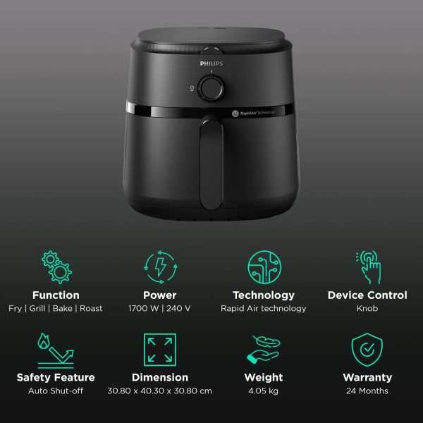 Philips NA130/00, 6.2 Litre Air Fryer with Rapid Air Technology, Adjustable Time and Temperature Setting and Dishwasher Safe Main Tray, Black