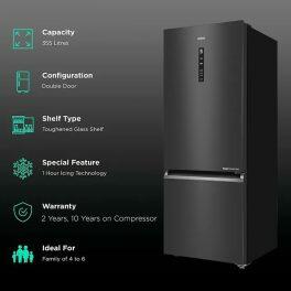 Haier HRB-3752BGB, 325 Litre 2 Star Bottom Mount Refrigerator with Triple Inverter and 14-in-1 Convertible, GE Black