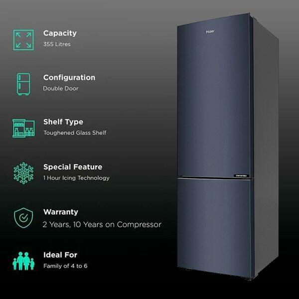 Haier HRB-3152BGK, 265 Litre 2 Star Bottom Mount Refrigerator with 8-in-1 Convertible, Graphite Black