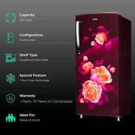 Haier HRD-2263CRR, 205 Litre 3 Star Single Door Refrigerator with 1 Hour Icing Technology, Red Rose
