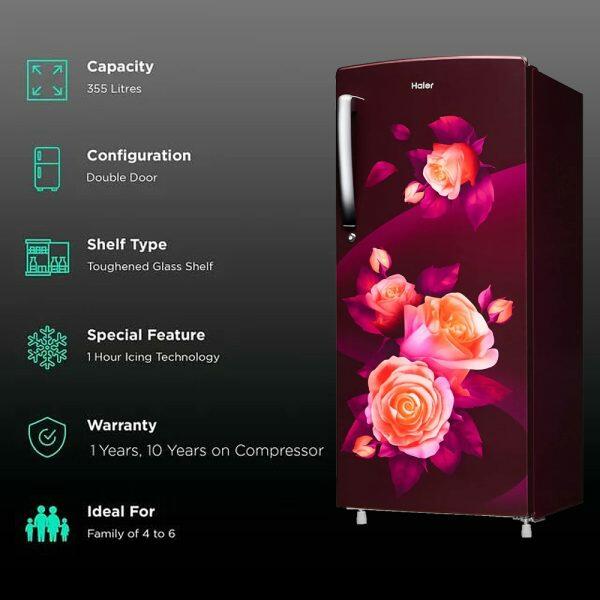 Haier HRD-2263CRR, 205 Litre 3 Star Single Door Refrigerator with 1 Hour Icing Technology, Red Rose