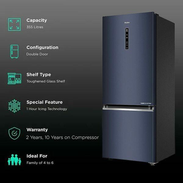Haier HRB-3752BGK, 325 Litre 2 Star 14-in-1 Convertible, Graphite Black