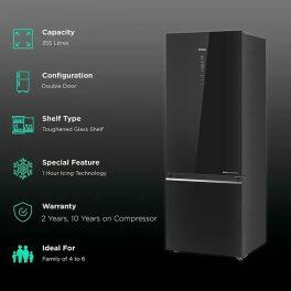 Haier HRB-2872PKG, 237 Litre 2 Star Bottom Mount Refrigerator with 8-in-1 Convertible, Black-Glass