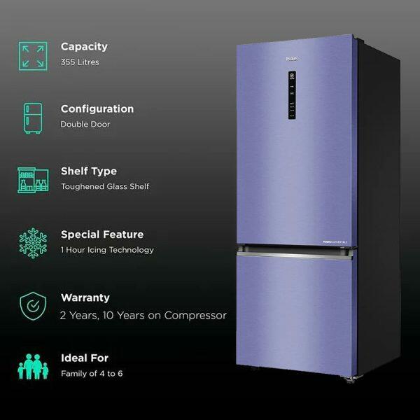 Haier HRB-3752BSI, 325 Litre 2 Star Triple Inverter and 14-in-1 Convertible, Storm Inox