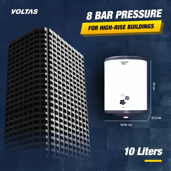 Voltas Aqua Pro, 10 Litre Water Heater with 8 Bar Pressure, 5 Star Rating, Adjustable Knob to set Temperature and Durable Plastic Body, White